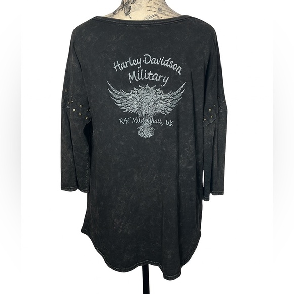 Harley-Davidson Women’s 2X | 3/4 Sleeve | RAF Mildenhall Military | Studded Top - Picture 3 of 14